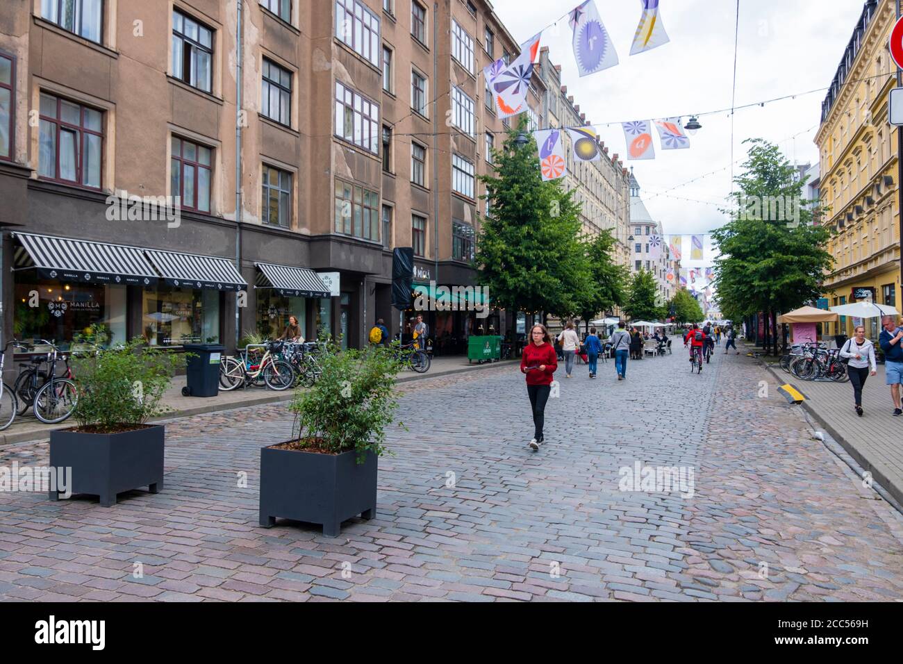 Terbatas iela, summertime pedestrian street, Centrs, central Riga, Latvia Stock Photo