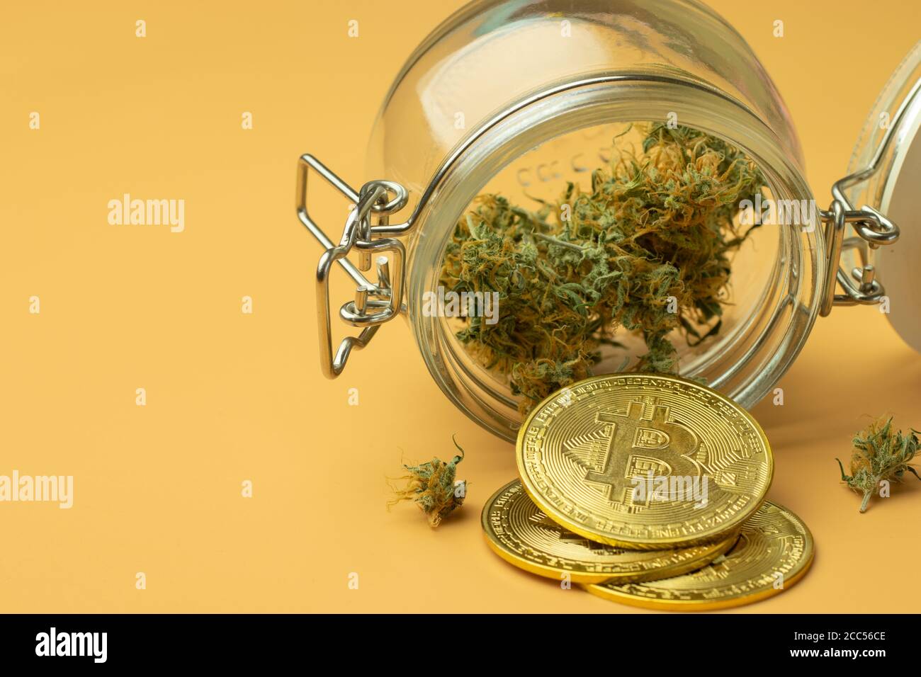 Cannabis Medical Marijuana Buds with Bitcoin Cryptocurrency Coins Stock  Photo - Alamy