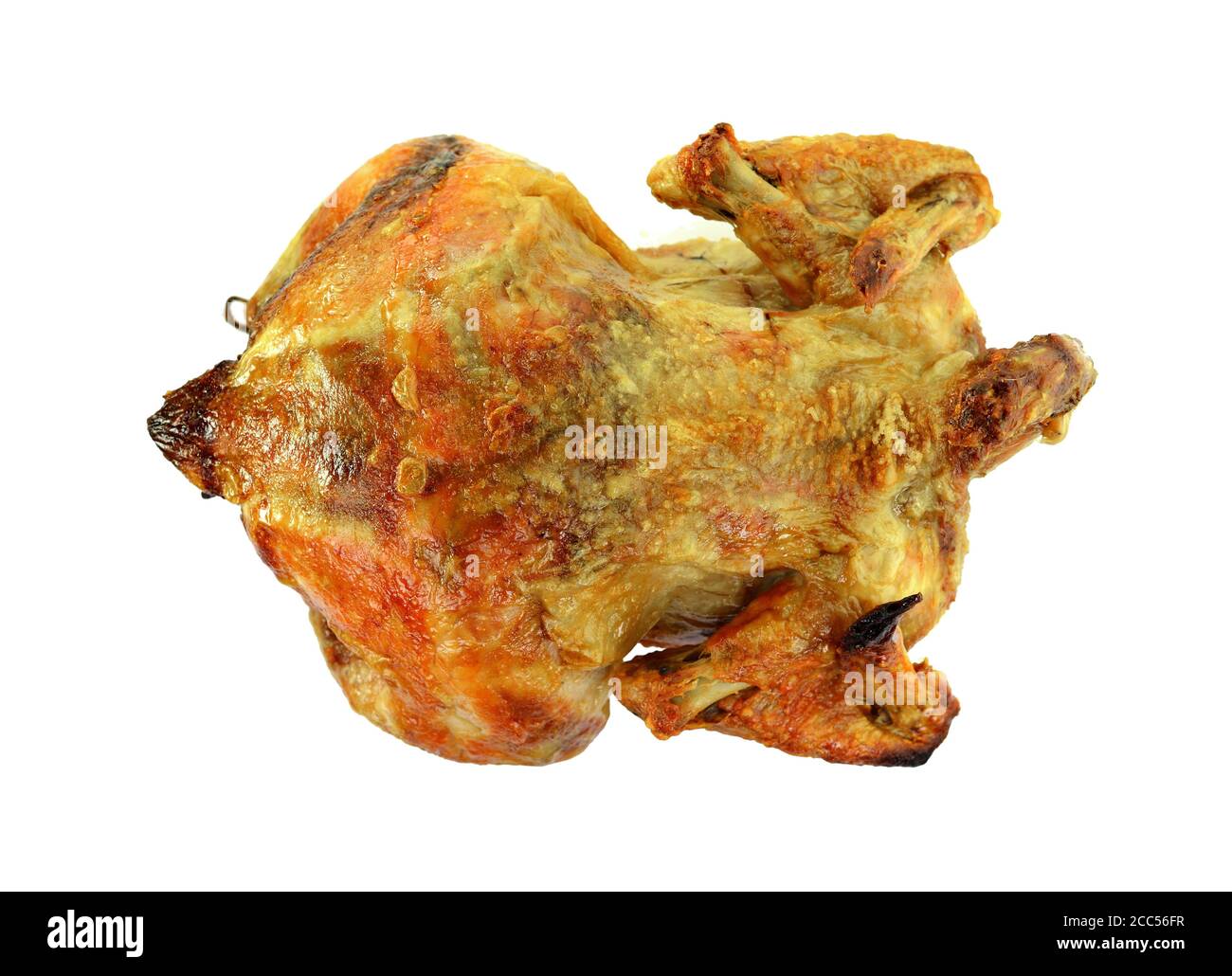 Roast chicken isolated on white background. Stock Photo