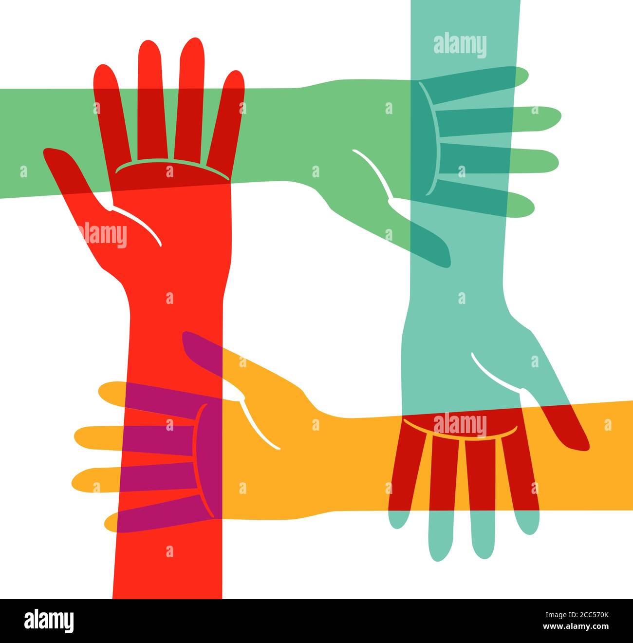Four hands hold other people's wrists Stock Vector