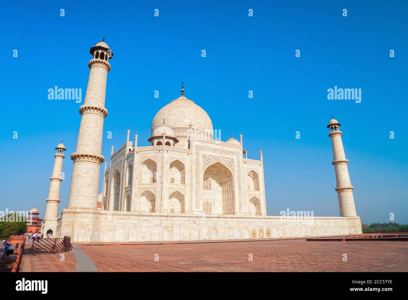 Taj Mahal is a white marble mausoleum on the bank of the Yamuna river ...