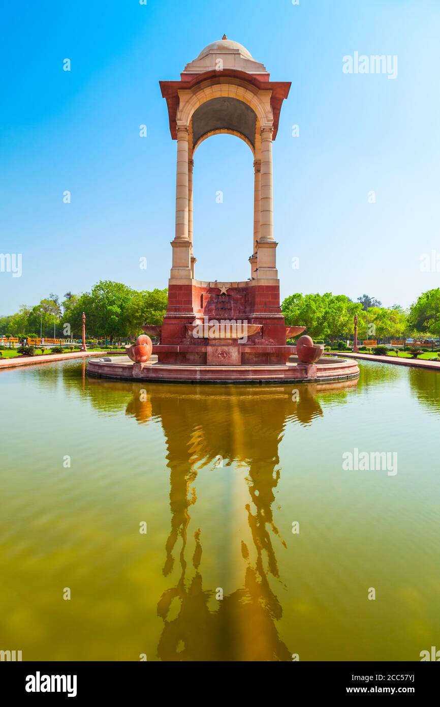 India Gate and Canopy is a war memorial located at the Rajpath in New Delhi, India Stock Photo