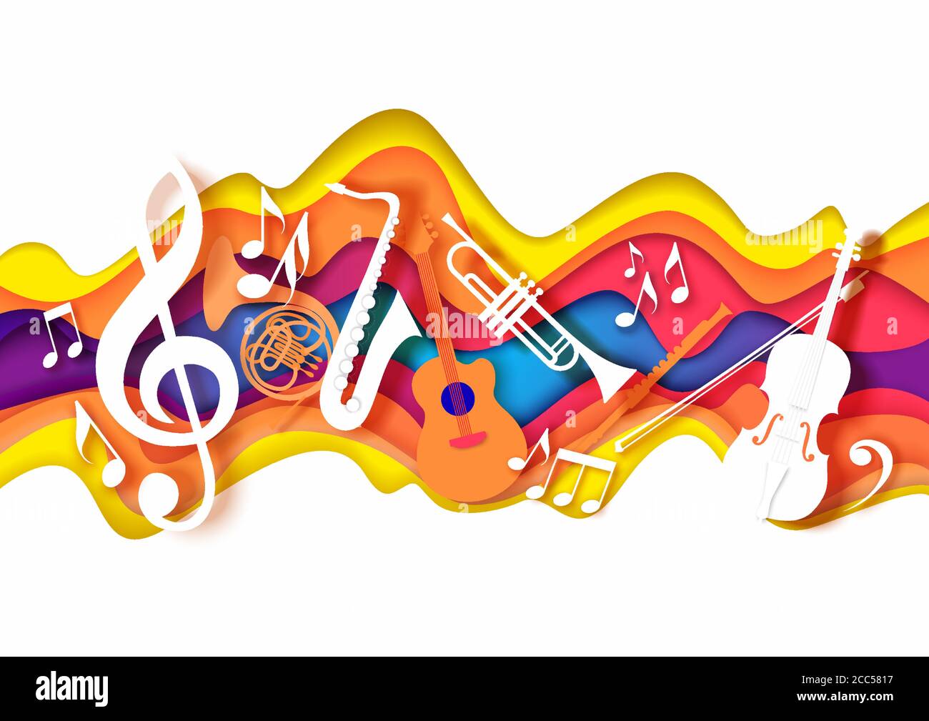 Vector paper cut craft style music composition for jazz concert