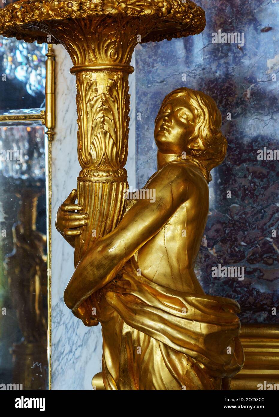 Statue in the Hall of Mirrors in the palace of Versailles - France Stock Photo