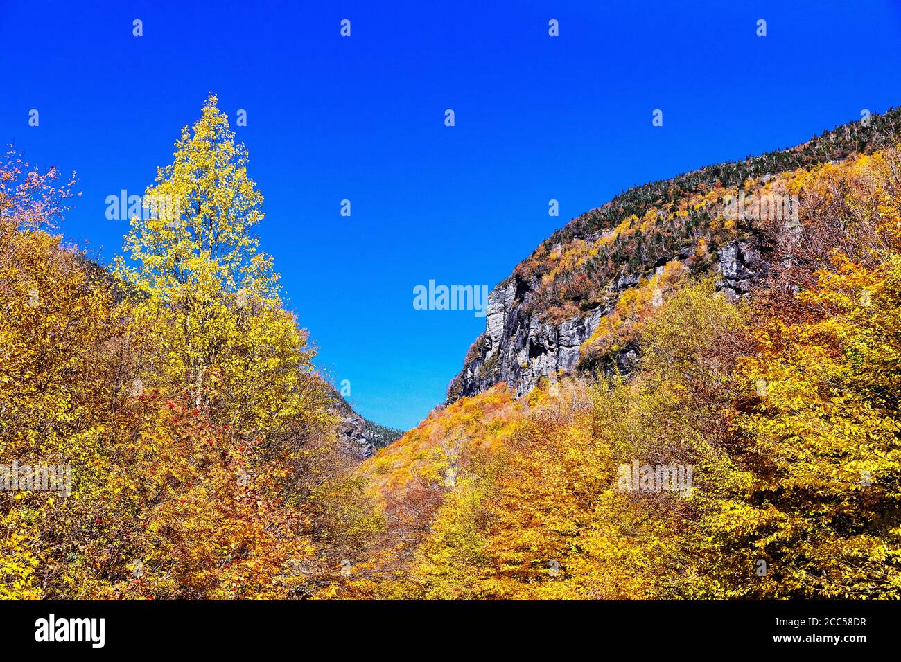 Scenic autumn landscape at Smugglers Notch State Park, Vermont, USA. Stock Photo