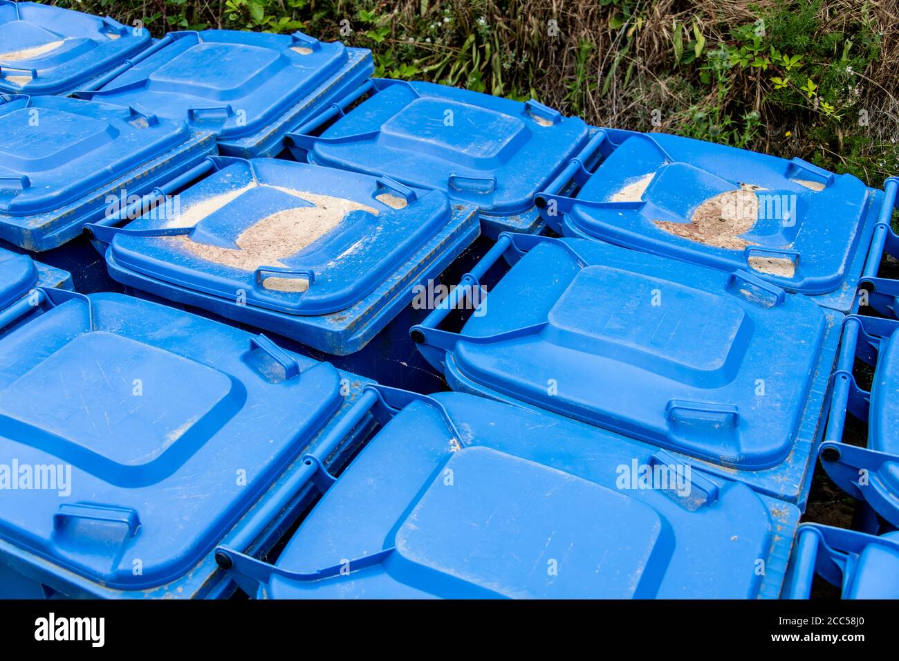Plastic Pollution Blue wheelie bins. Bournemouth, UK Stock Photo Alamy