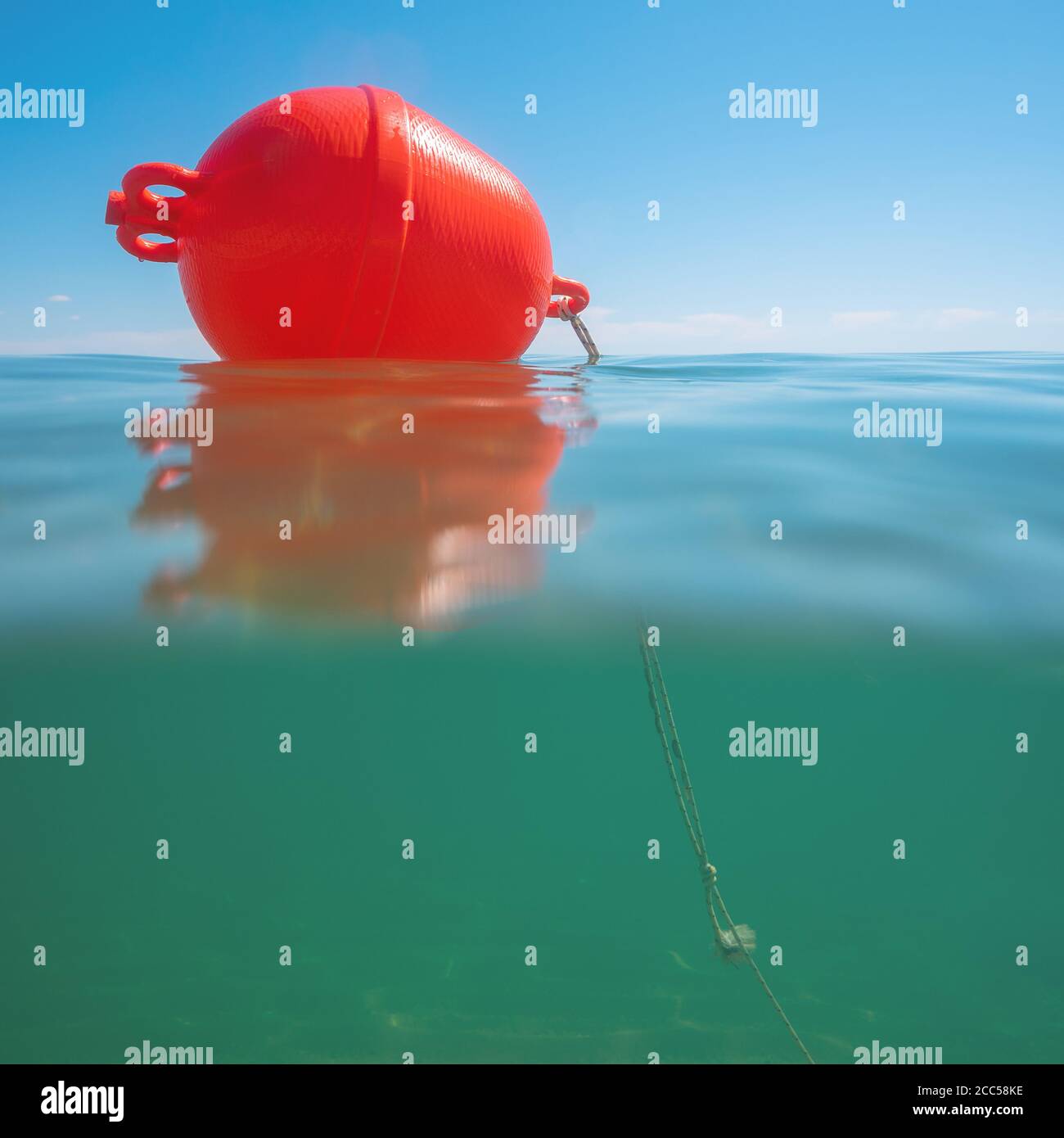 Buoy float on the sea water and underwater view Stock Photo Alamy