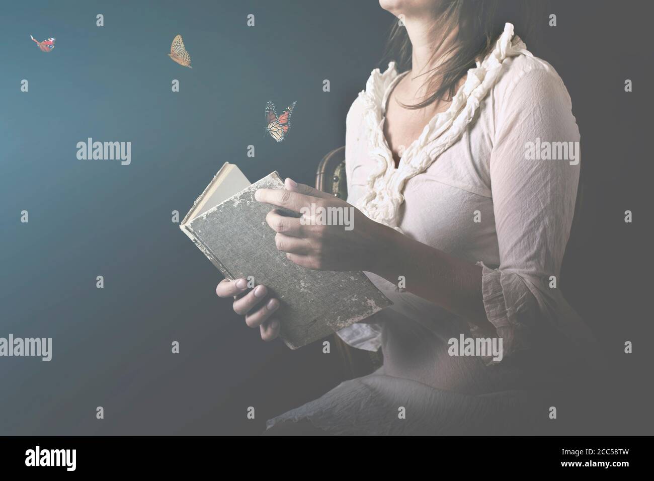 dreams are transformed into butterflies and come out of a magical book Stock Photo