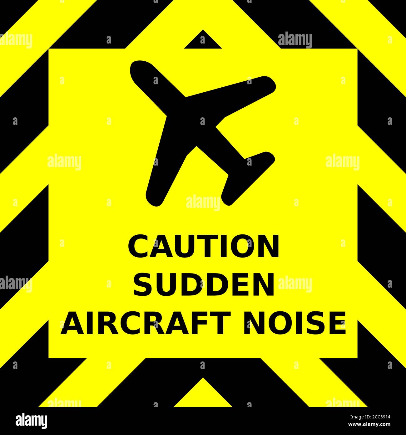 Black and yellow chevron vector graphic sign advising caution because of sudden aircraft noise Stock Vector