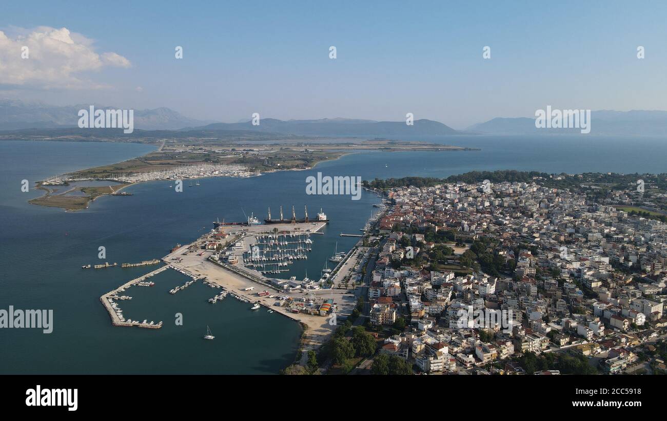 Aerial view of the famous Preveza city port and boats,  yacht marina, Greece, Epirus, ionian sea, near lefkada island and aktion airport Stock Photo