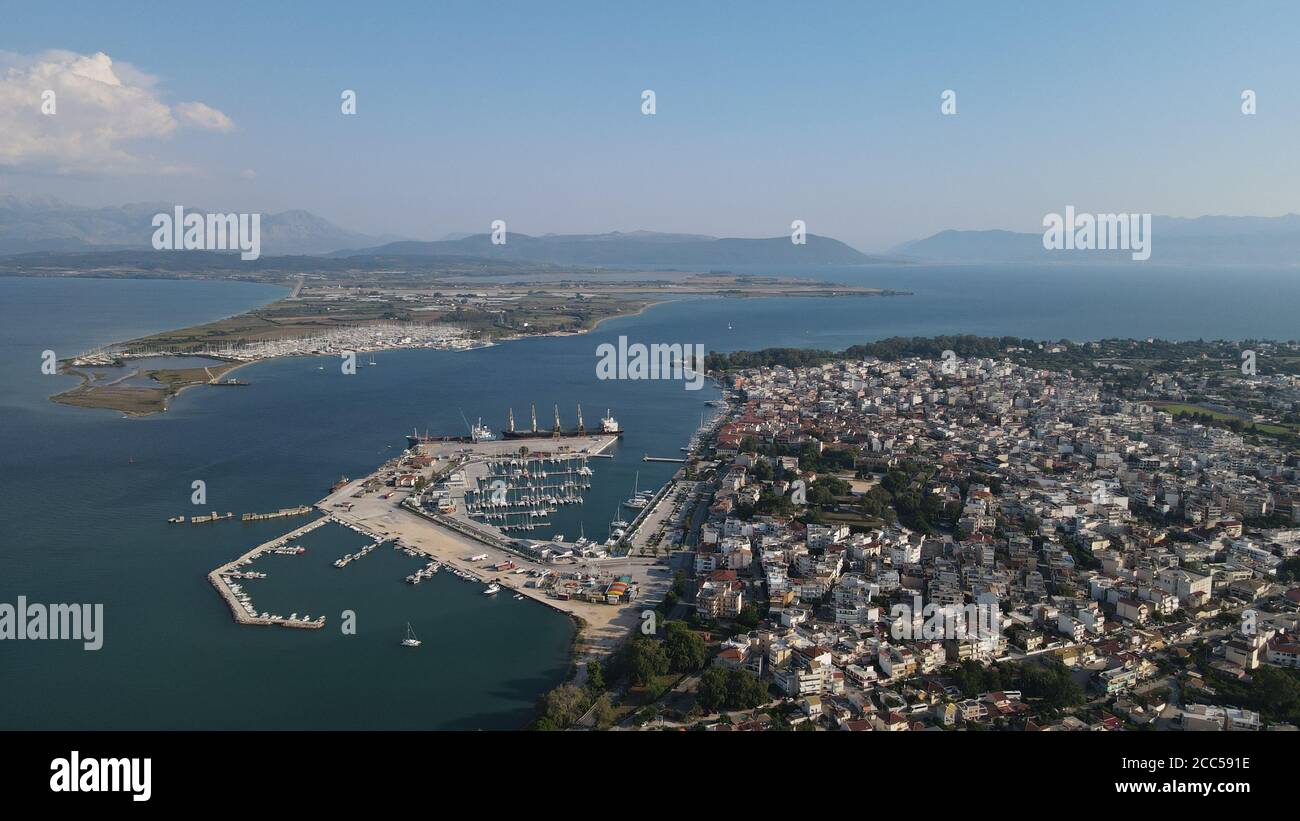 Aerial view of the famous Preveza city port and boats,  yacht marina, Greece, Epirus, ionian sea, near lefkada island and aktion airport Stock Photo