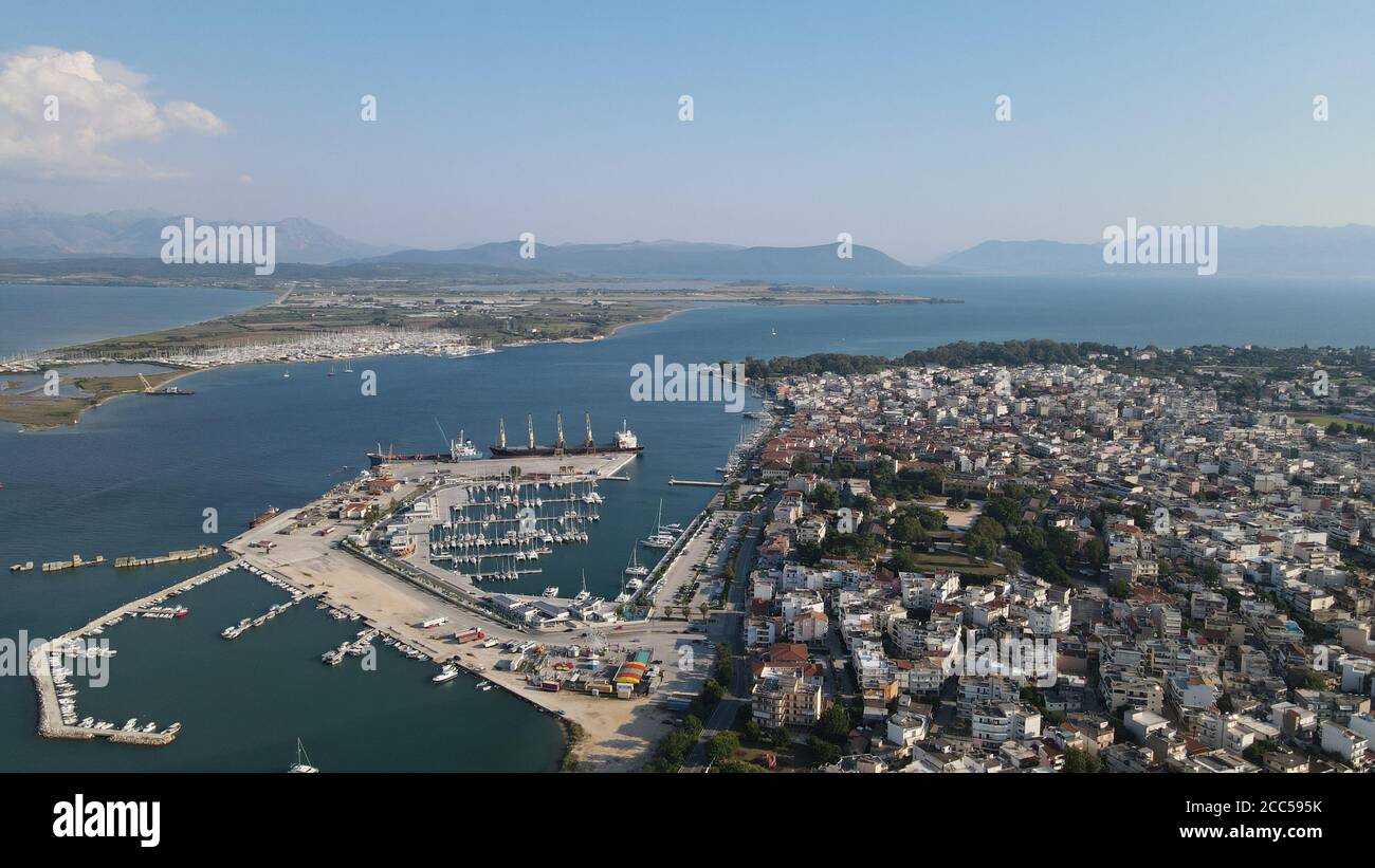 Aerial view of the famous Preveza city port and boats,  yacht marina, Greece, Epirus, ionian sea, near lefkada island and aktion airport Stock Photo