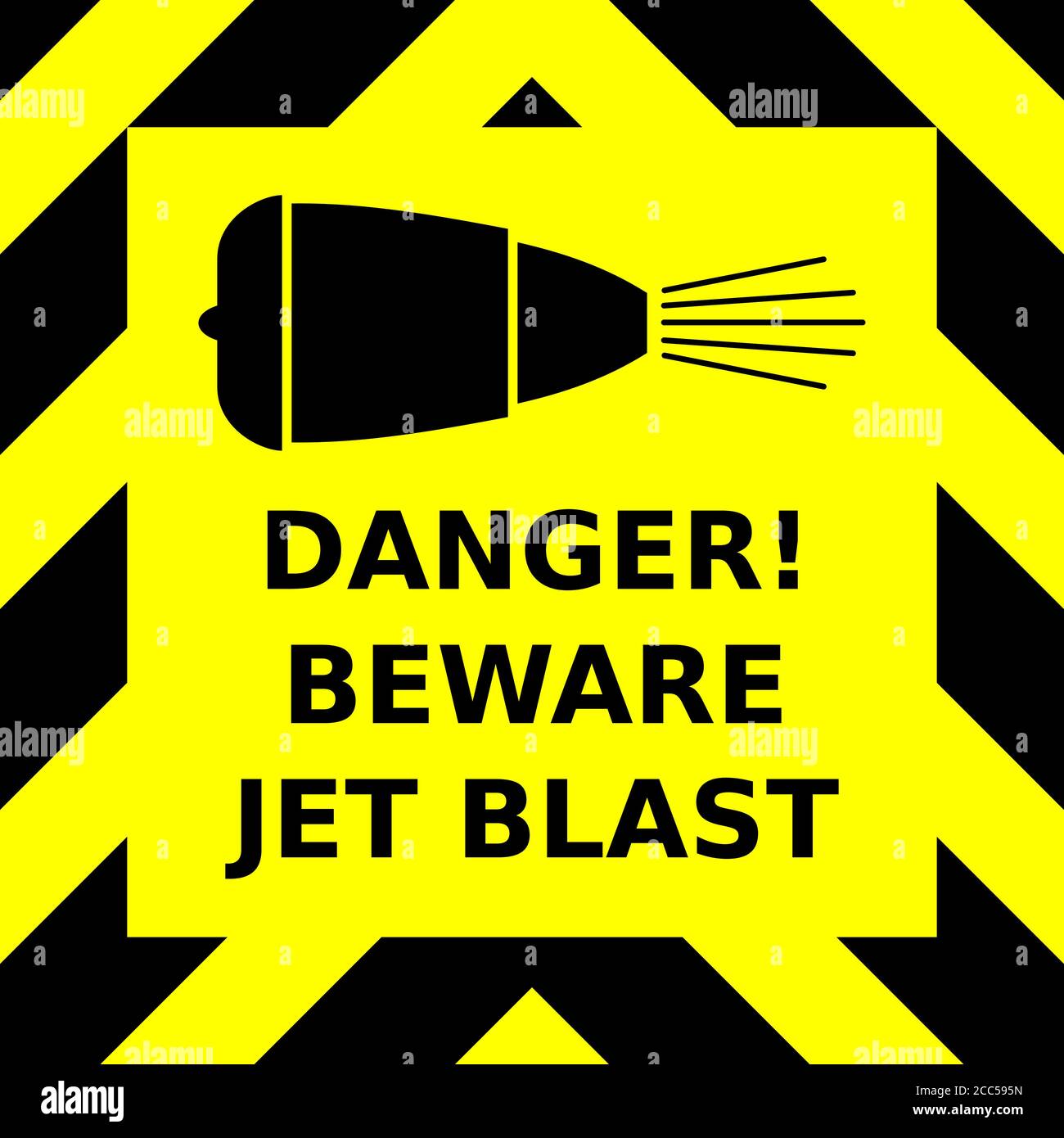 Black and yellow chevron vector graphic sign advising of the danger of jet blast Stock Vector