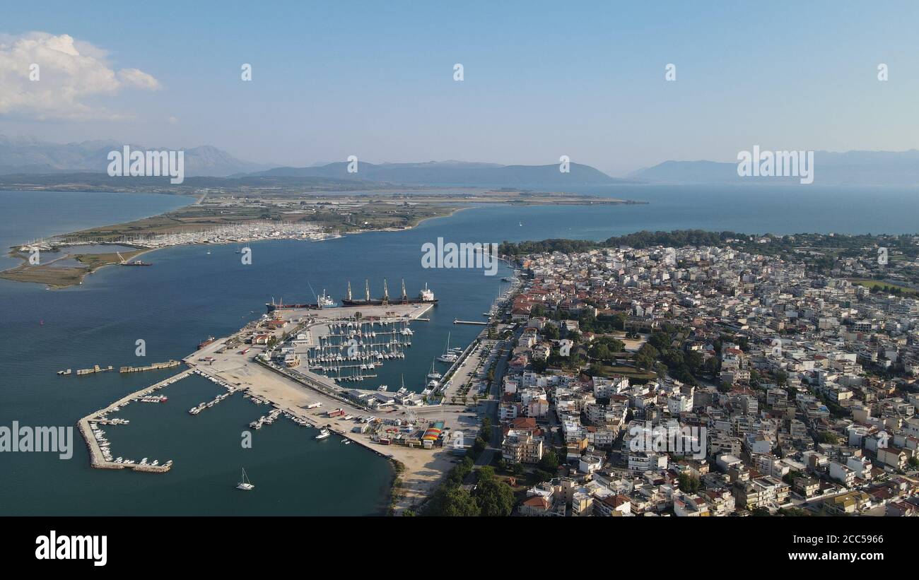 Aerial view of the famous Preveza city port and boats,  yacht marina, Greece, Epirus, ionian sea, near lefkada island and aktion airport Stock Photo