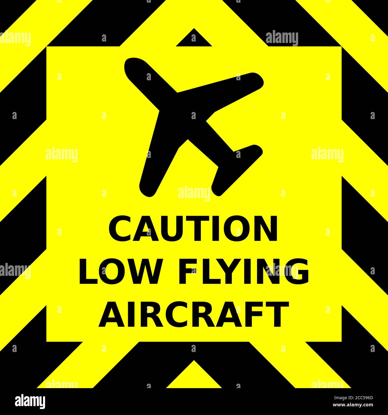 Black and yellow chevron vector graphic sign advising caution because of low flying aircraft Stock Vector