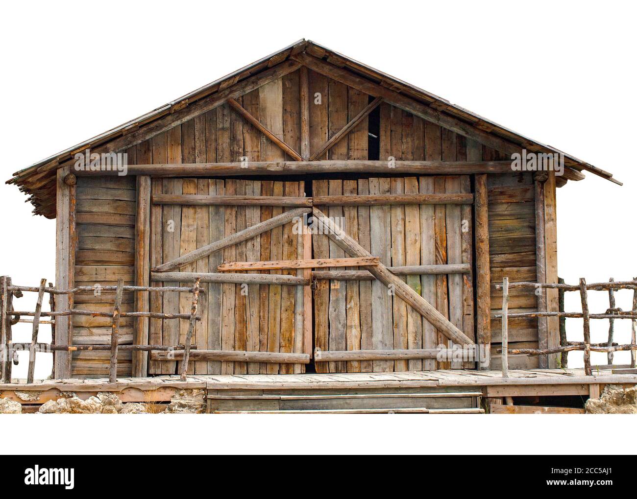 The old wooden house isolated on white background Stock Photo - Alamy