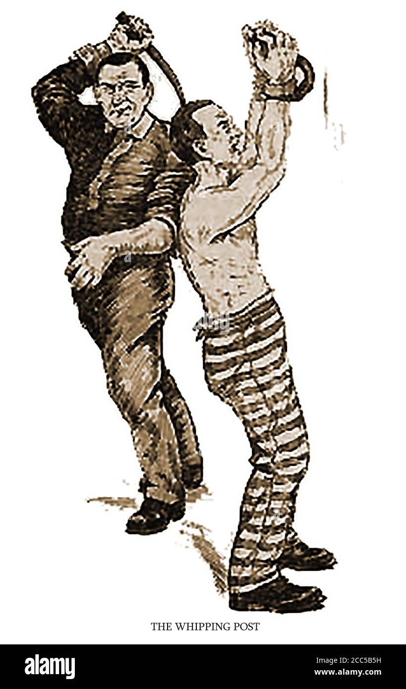 United States of America - Crime & Punishment  - WHIPPING POST  or THE RING - A 1910 illustration showing a punishment still being used in American jails at that time and strongly advocated by  the prison authorities in some states at that time Stock Photo