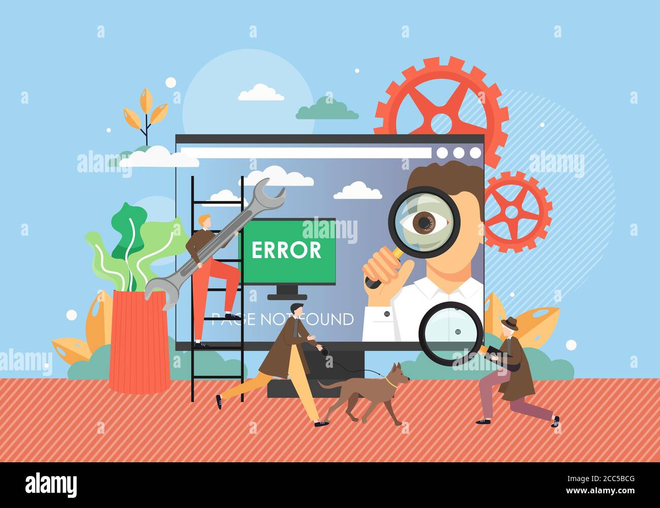 Page not found, system update, website maintenance, vector flat illustration Stock Vector
