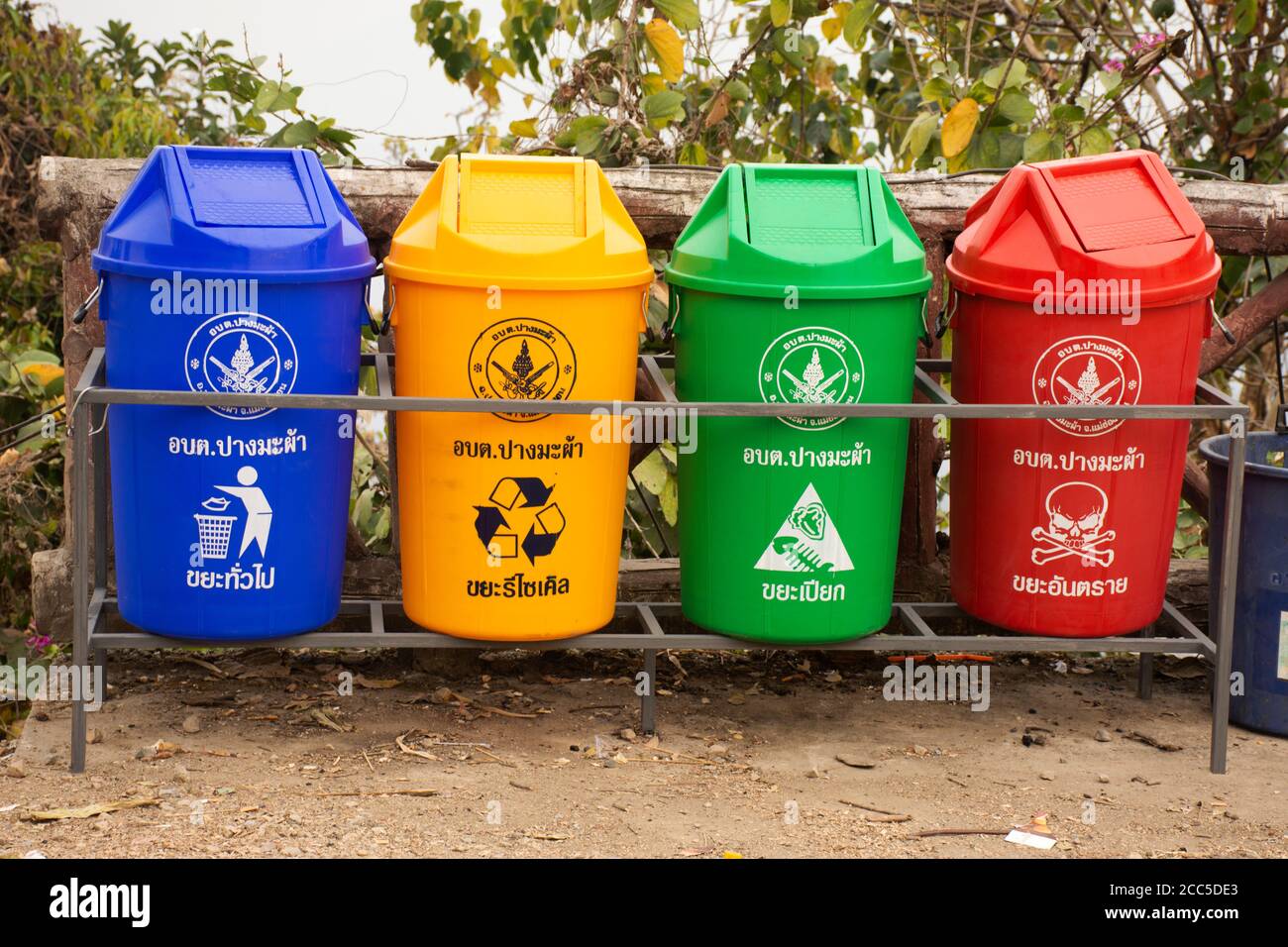 Public bin trash for thai people and foreign travelers dropping garbage