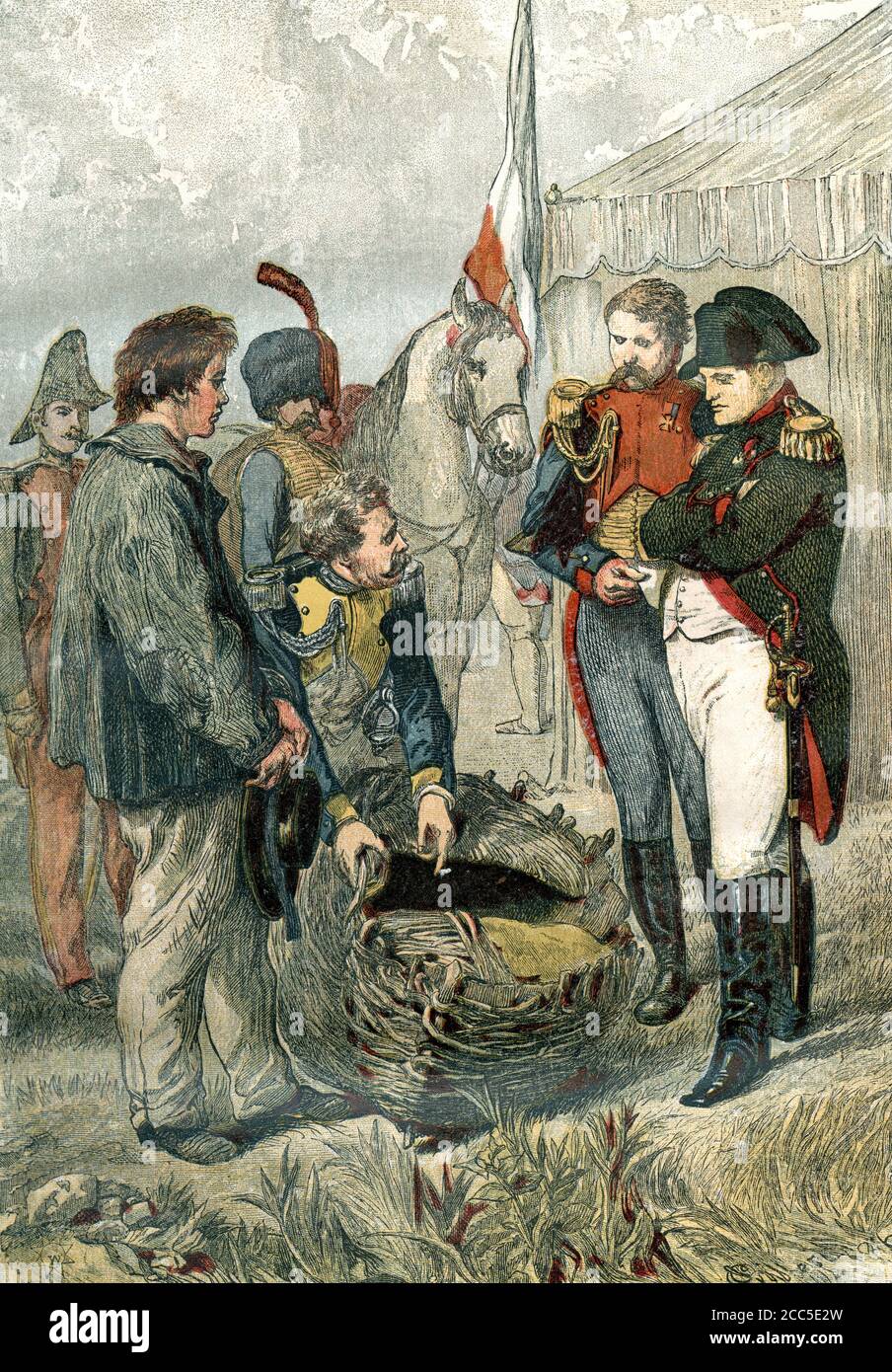 An engraved illustration of an incident that occurred with an English sailor while Napoleon Bonaparte was encamped with his army at Boulogne from a Vi Stock Photo