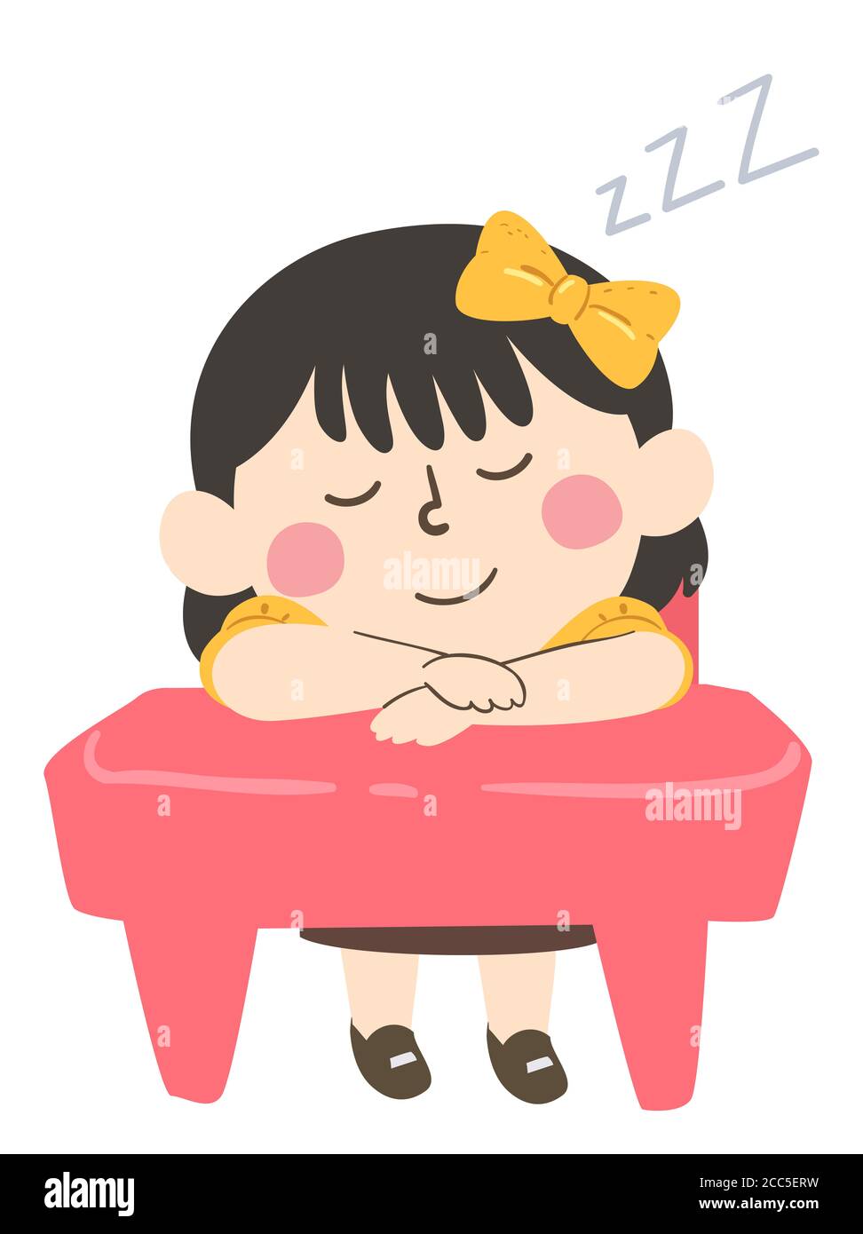 Illustration of a Kid Girl Sleeping in Class on Her Desk Stock Photo