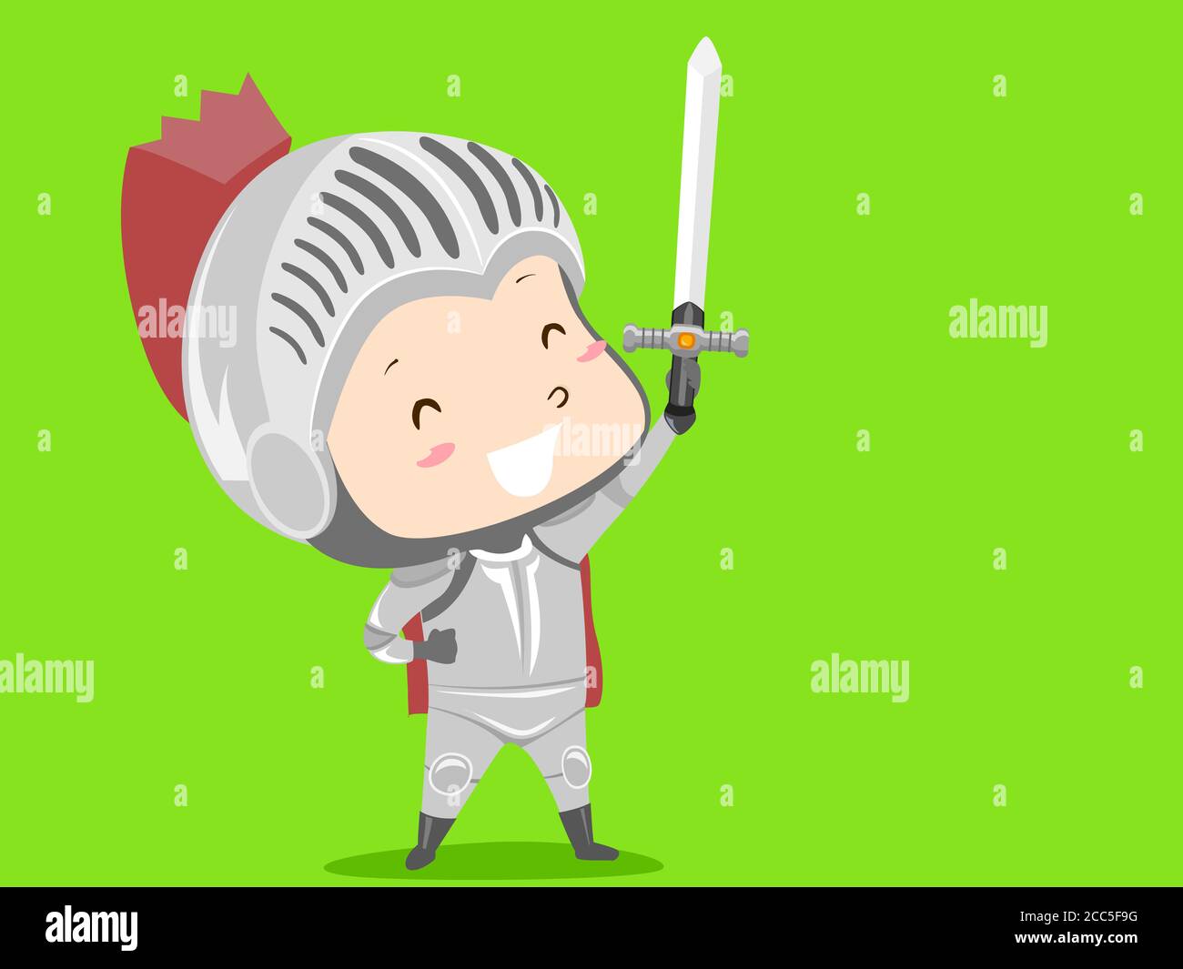 Illustration of a Kid Boy Wearing a Knight Costume with Sword Posing In Front of a Green Screen Stock Photo