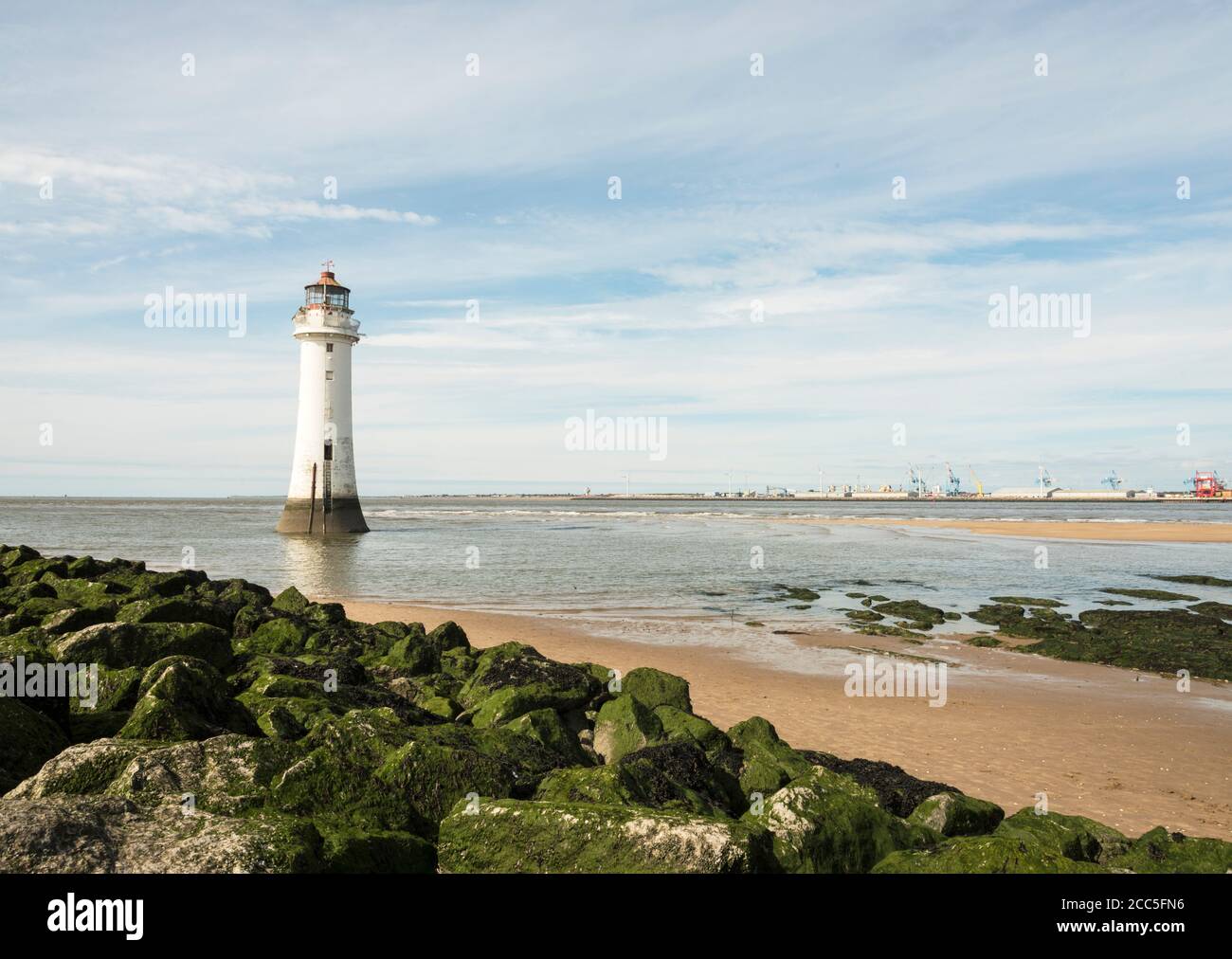 Perch Rock Lighthouse On New Brighton Beach The Wirral England UK Stock Perch Rock Lighthouse On New Brighton Beach The Wirral England UK Stock