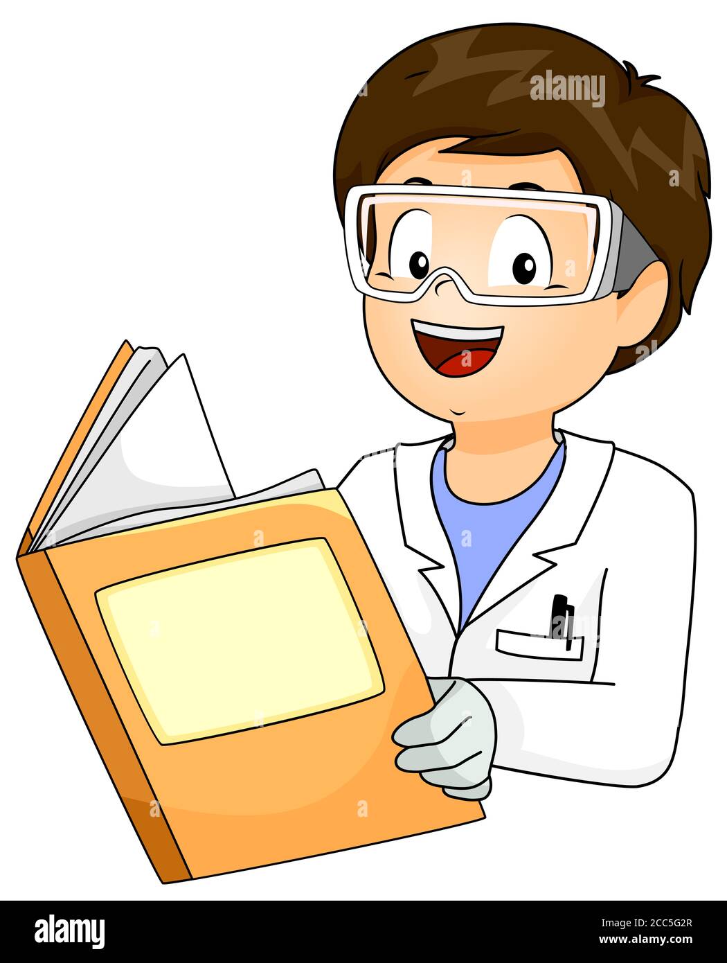 Illustration of a Kid Boy Wearing Laboratory Gown, Goggles and Gloves