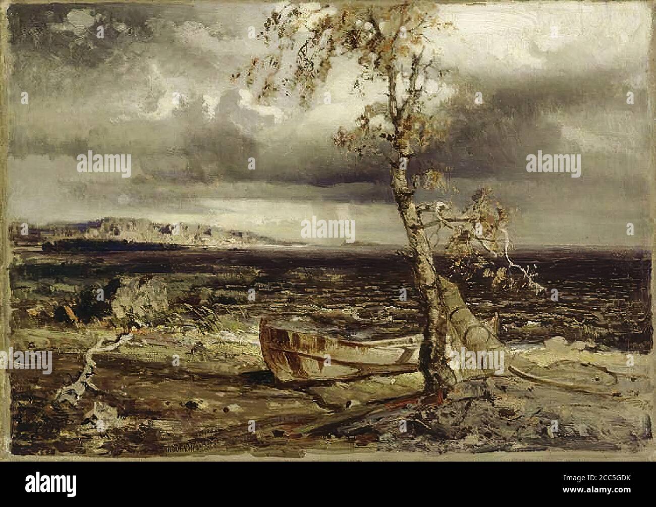 Holmberg Werner - Storm on Lake NÃ¤sijÃ¤rvi - Finnish School - 19th  Century Stock Photo