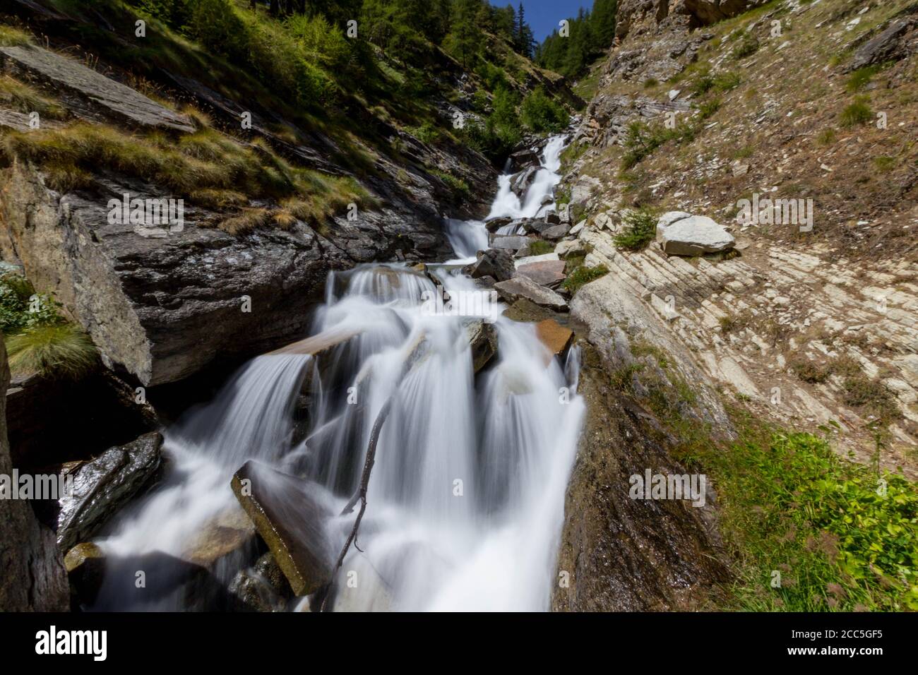 Waterfall in Gran Paradiso National Park Stock Photo