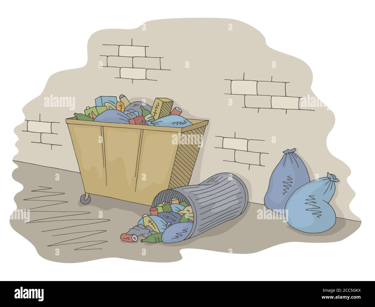 Street trash can graphic color sketch illustration vector Stock Vector