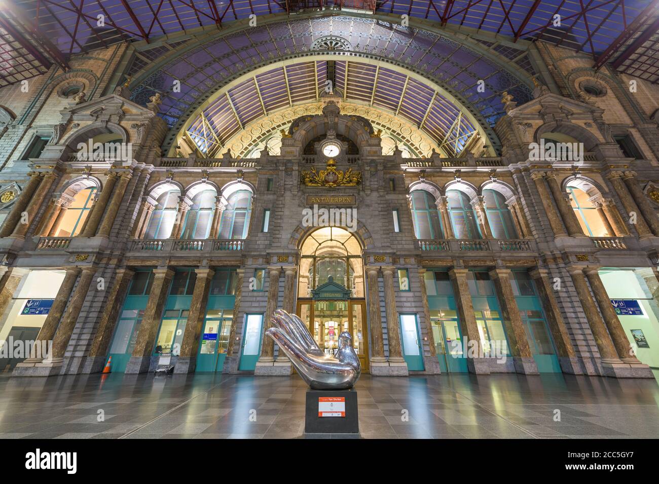 ANTWERP, BELGIUM - MARCH 5, 2020: Antwerpen-Centraal Railway Station main hall dating from 1905. Stock Photo