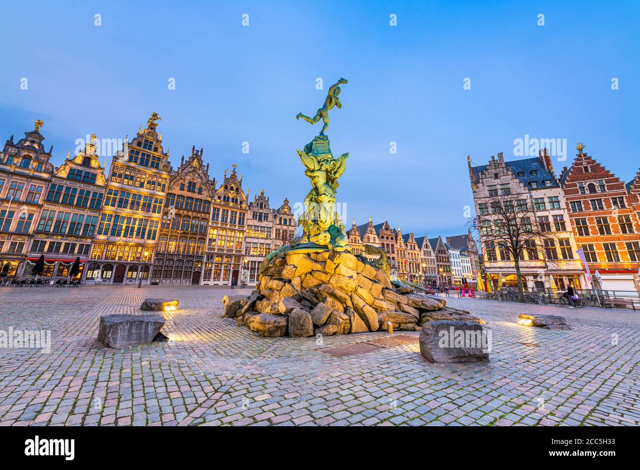Grote Markt of Antwerp, Belgium at twilight. Stock Photo