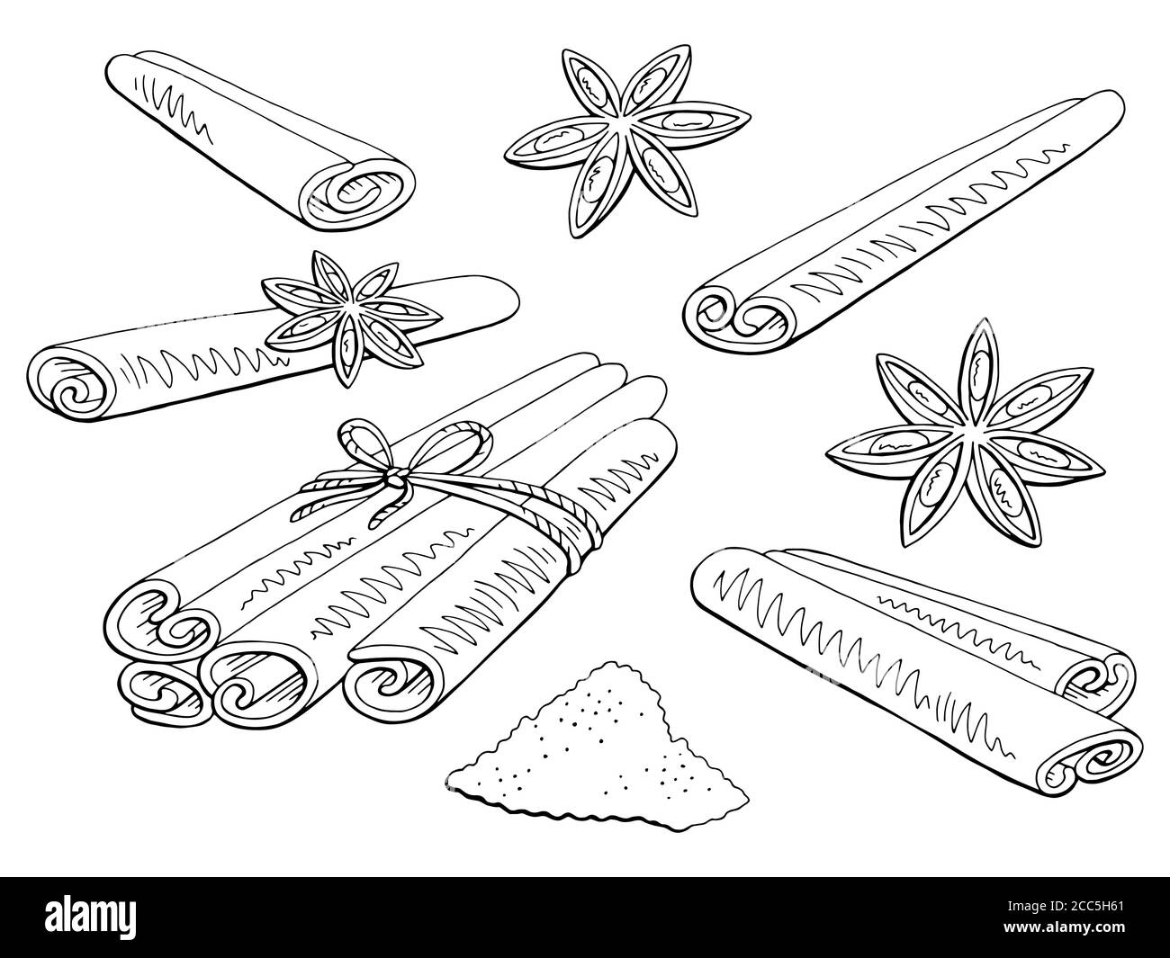 Cinnamon graphic black white isolated sketch illustration vector Stock Vector