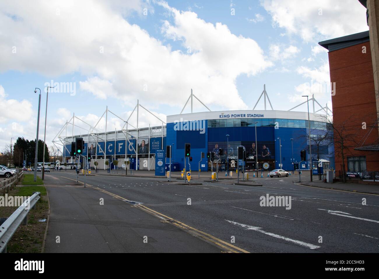 Entrance to King Power Stadium the home of Leicester City football club, empty due to league cancellations Stock Photo