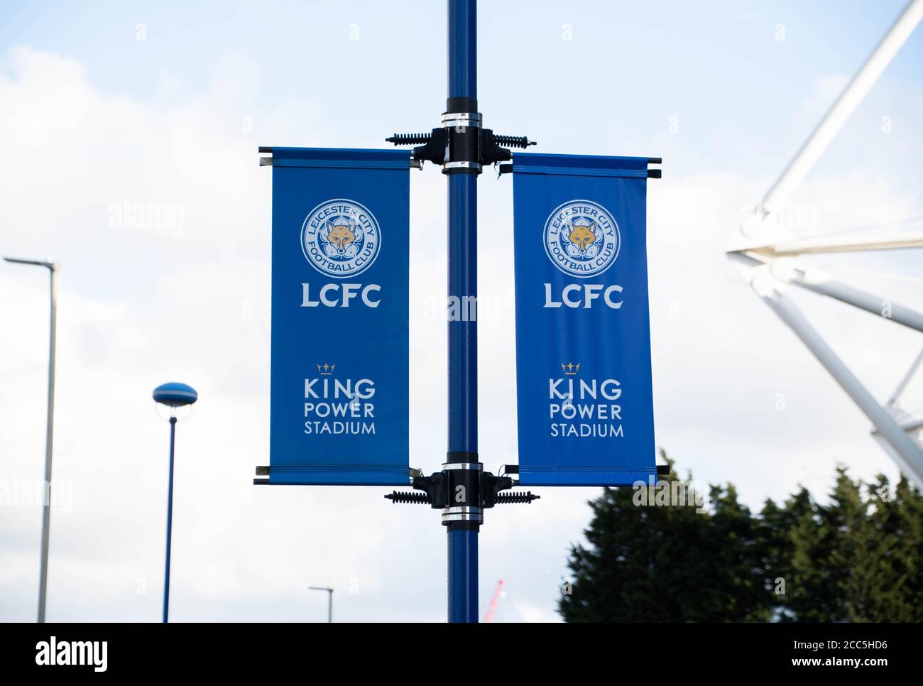 Sign at the front of the King Power Stadium the home of Leicester City football club Stock Photo