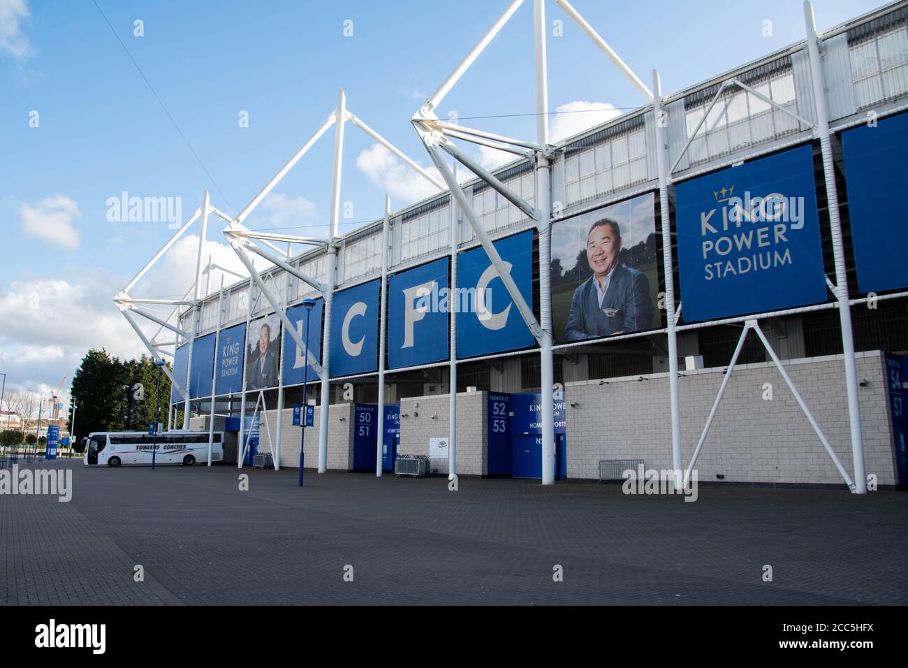 Leicester city football club King Power Stadium empty with no fans Stock Photo