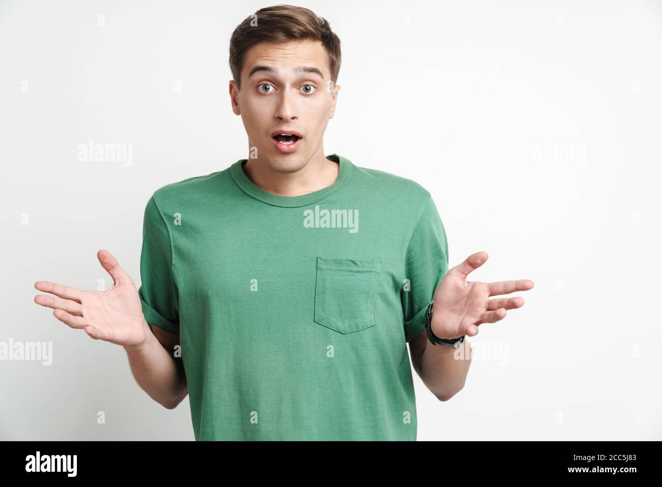 Guy Retching Image of outraged caucasian man in basic t-shirt resenting and ...