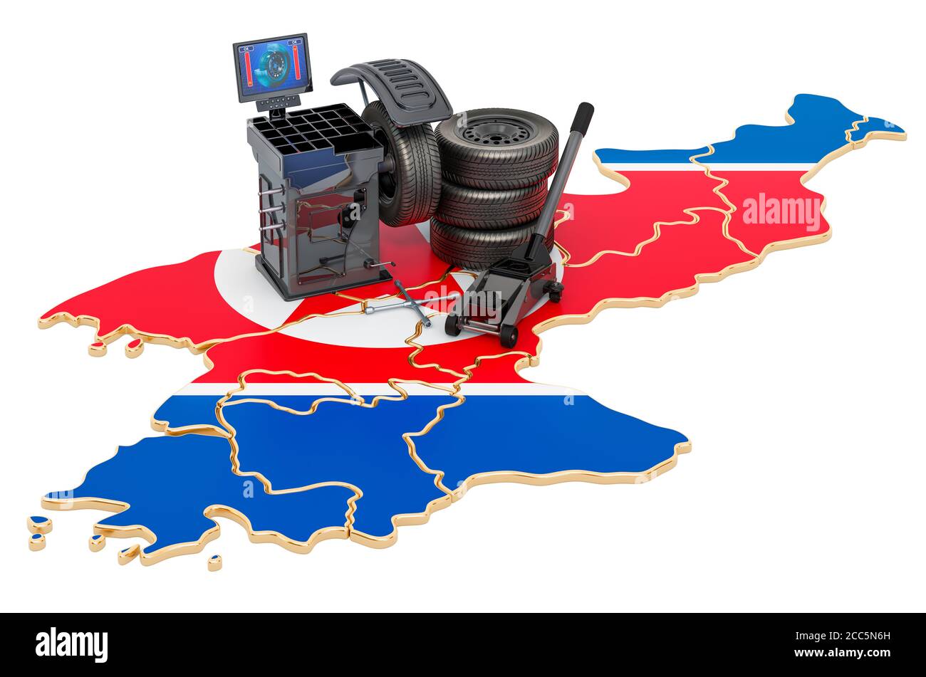 Tire Fitting and Auto Service in North Korea concept. 3D rendering isolated on white background Stock Photo