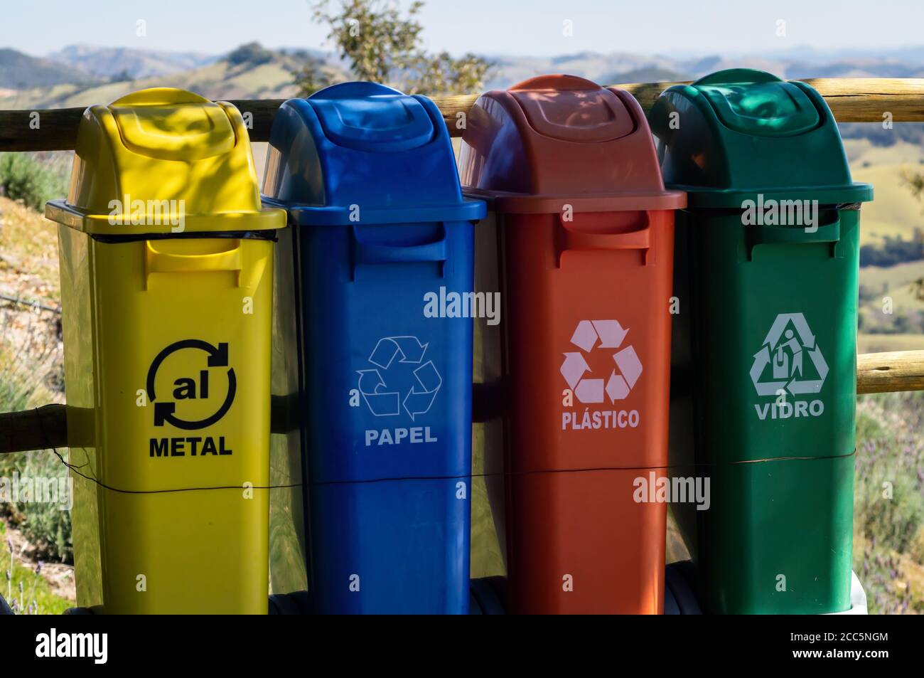 Plastic waste containers used to segregate metals, papers, plastic and