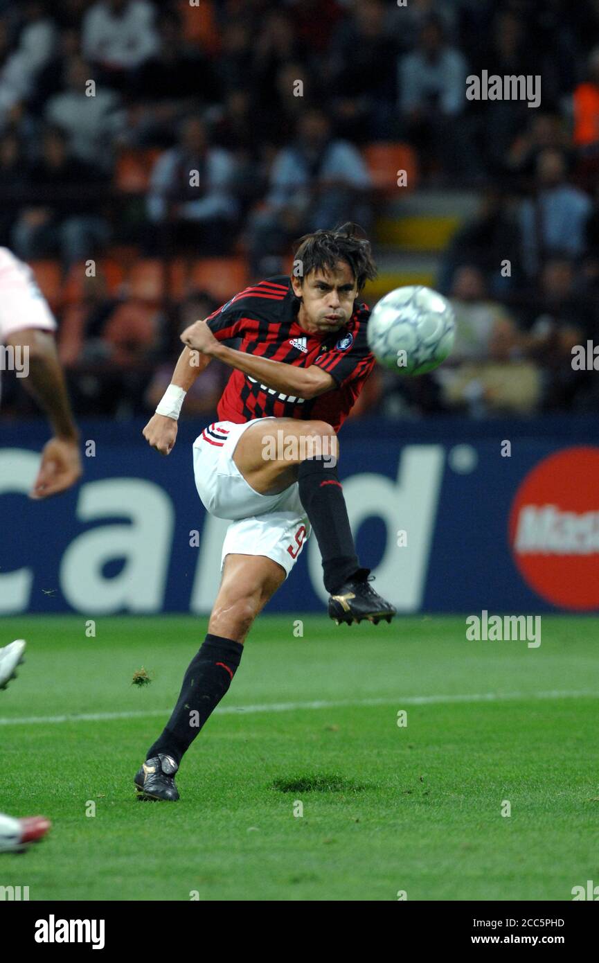 Milan  Italy, 18 September 2007,' SAN SIRO'  Stadium, UEFA Champions League 2007/2008 , AC Milan - SL Benfica  : Filippo Inzaghi in action during the match Stock Photo