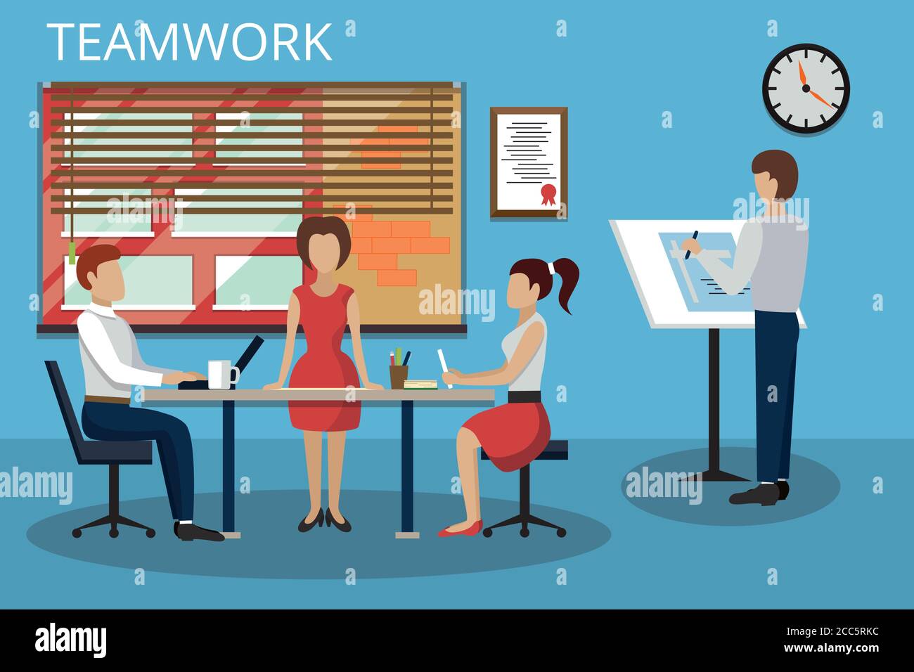Modern flat design vector illustration, concepts of teamwork process and success in business, for graphic and web design Stock Vector