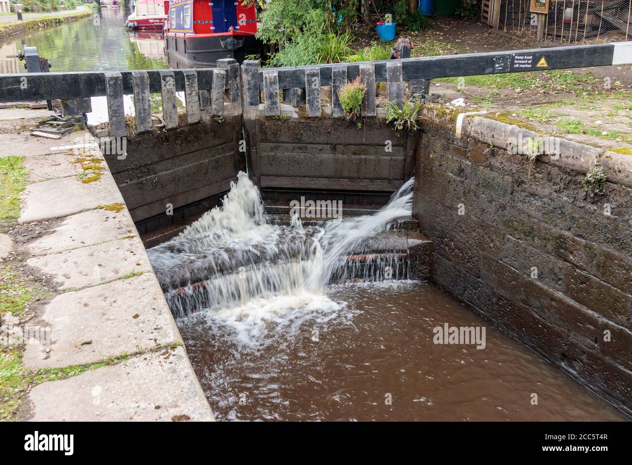 View of a lock gate on the Leeds to Liverpool canal, Hebden Bridge Stock Photo
