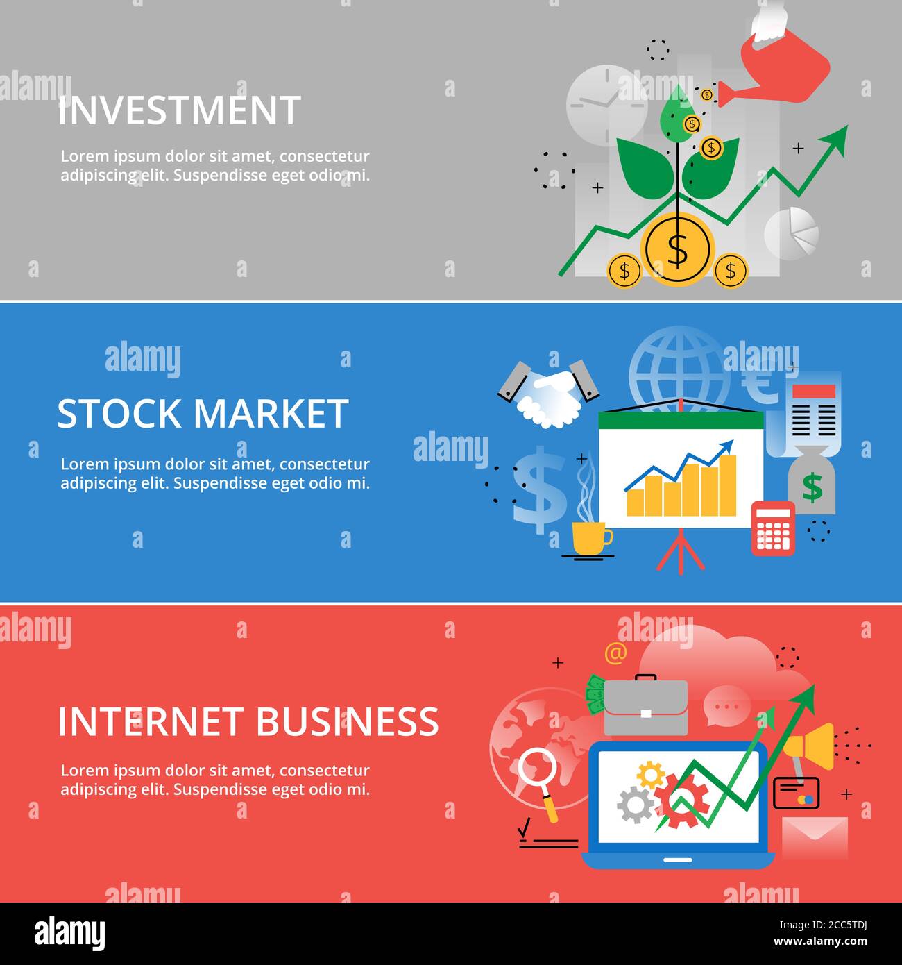 Modern flat thin line design vector illustration, infographic concept of investment process, stock market and internet business, for graphic and web d Stock Vector