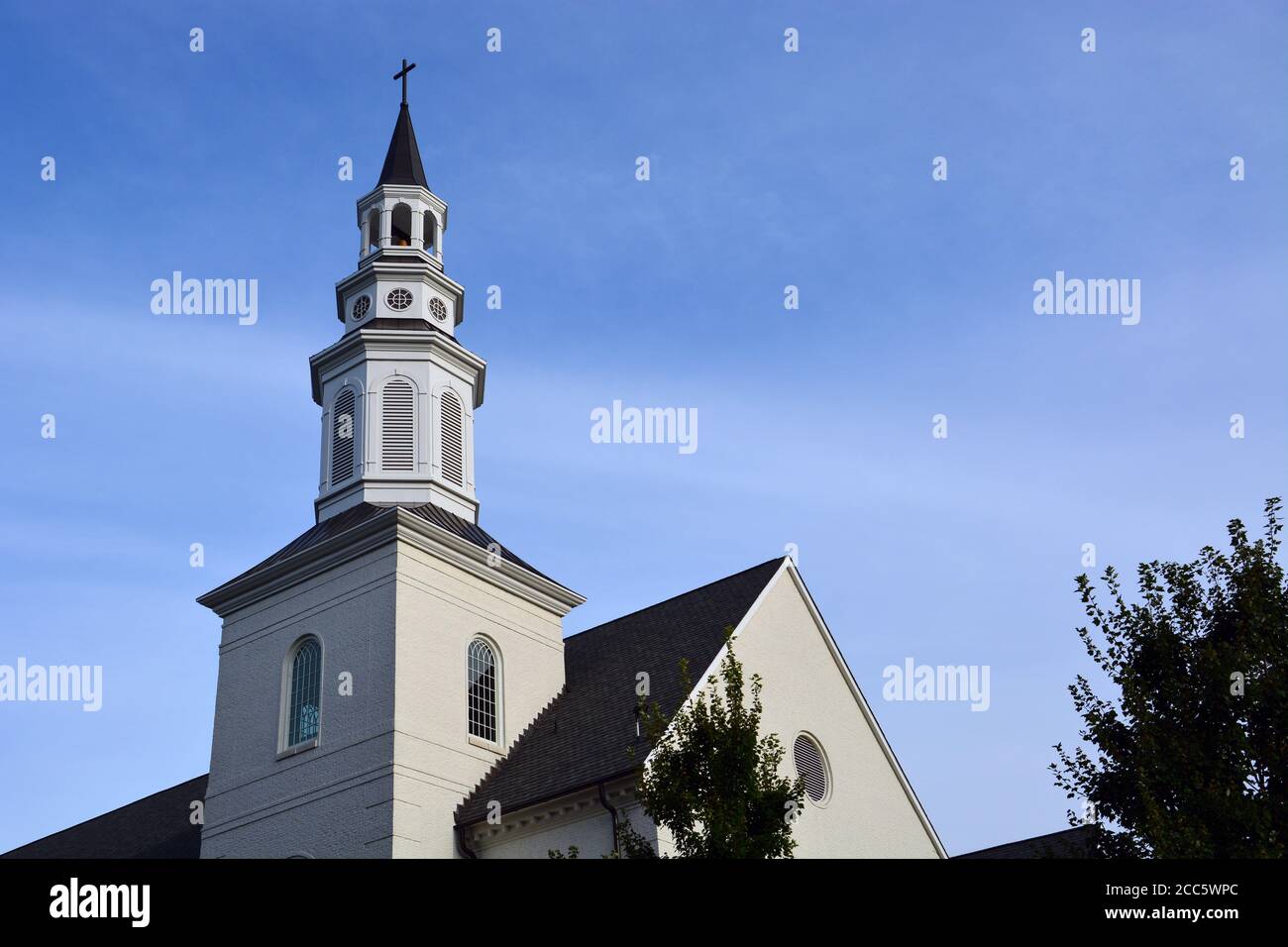 A church bell tower in Raleigh North Carolina. Stock Photo