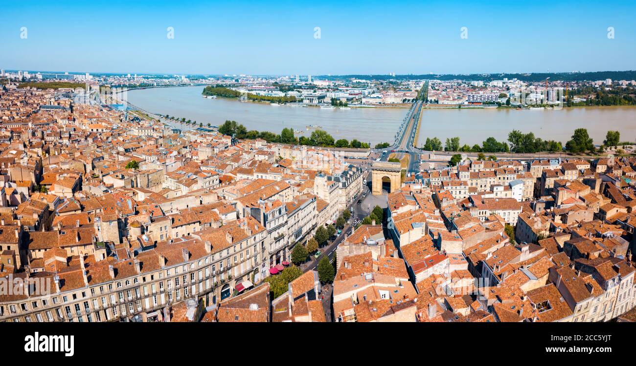 Bordeaux aerial panoramic view. Bordeaux is a port city on the Garonne river in Southwestern France Stock Photo
