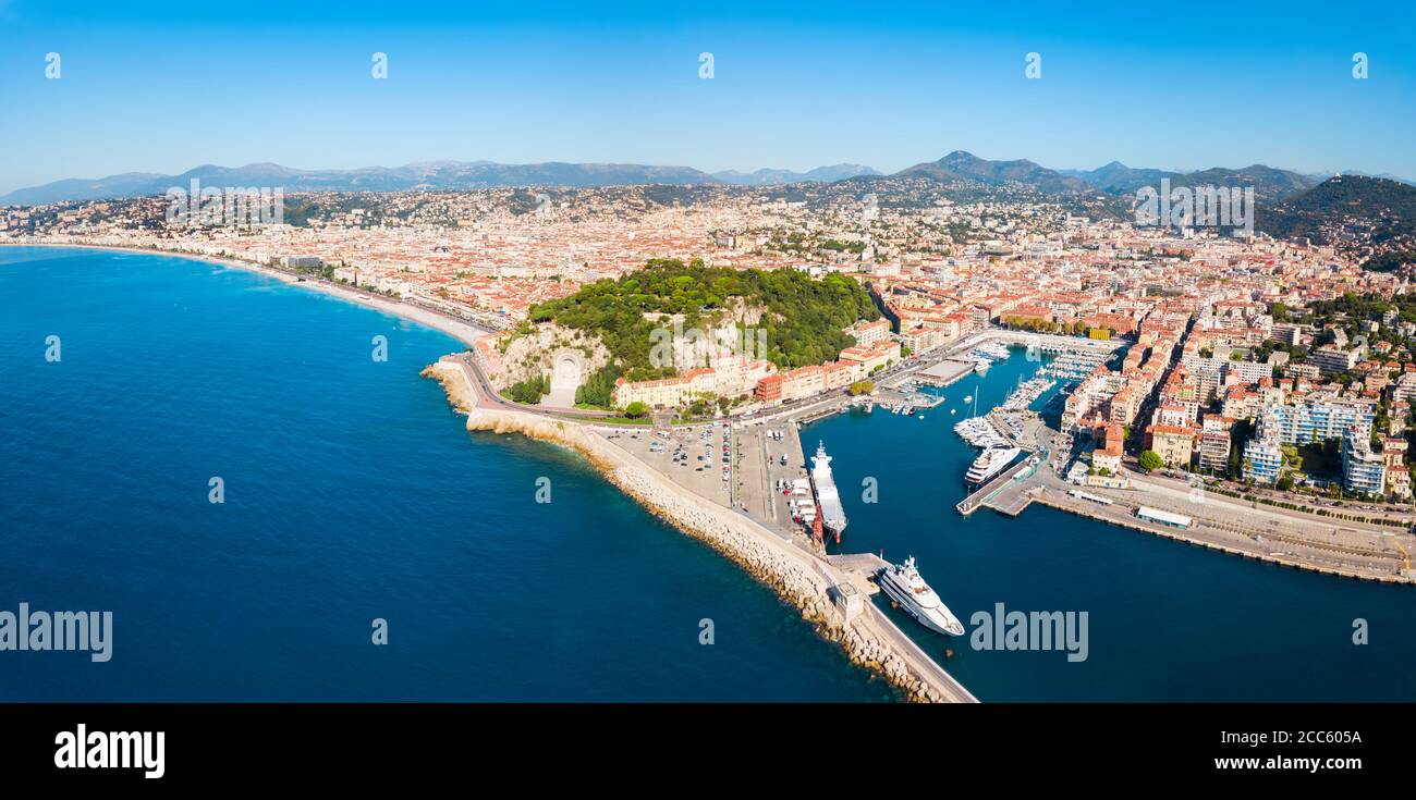 Cote d'Azur France. Beautiful panoramic aerial view city of Nice