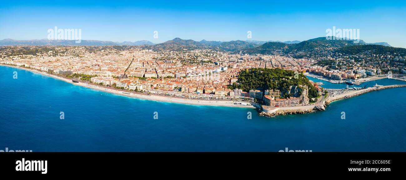 Cote d'Azur France. Beautiful panoramic aerial view city of Nice