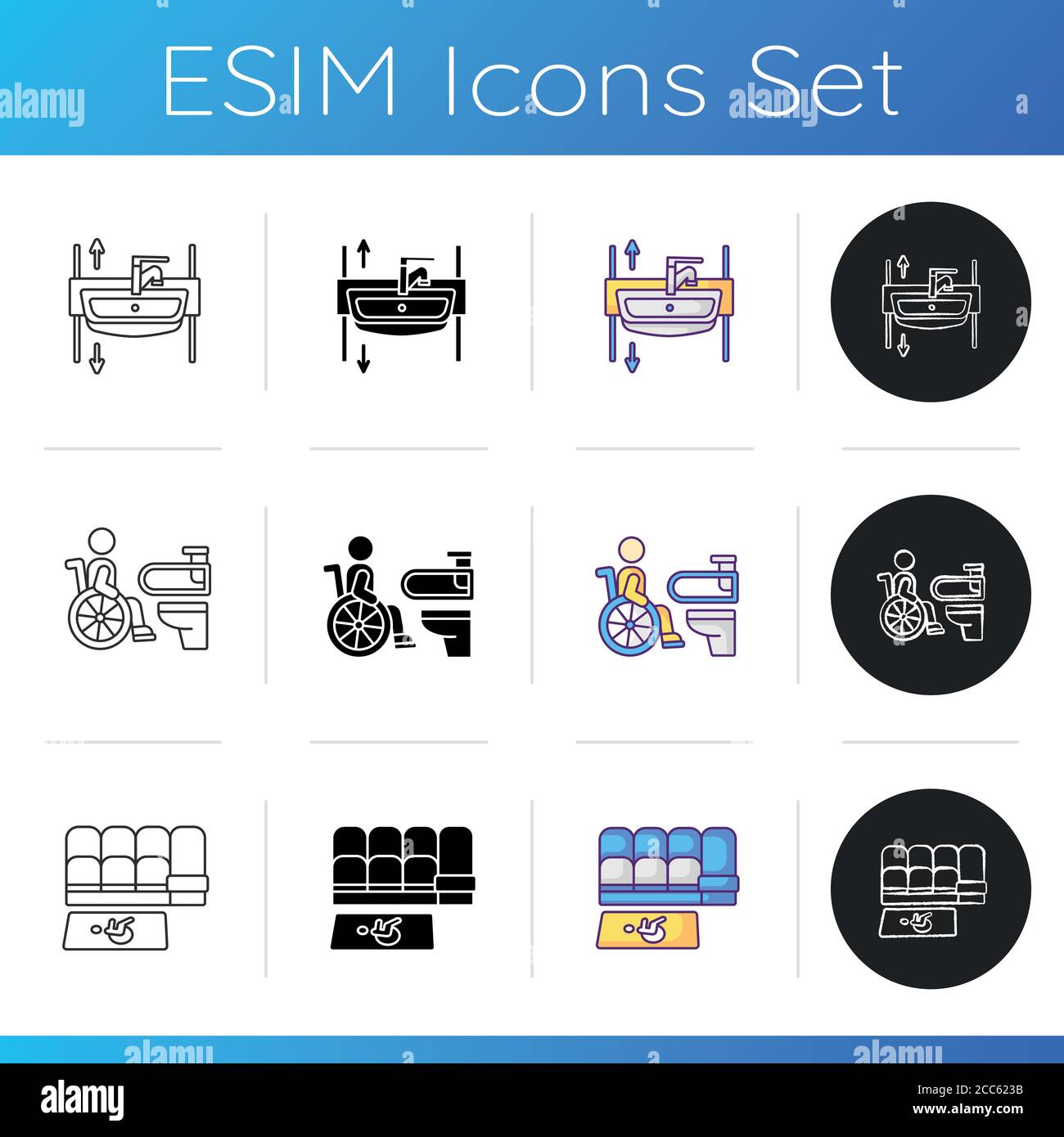 Public facilities for disabled people icons set Stock Vector Image ...