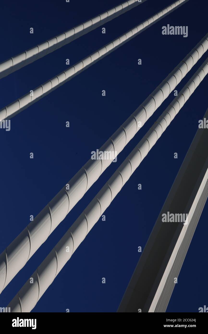 Structural detail on suspension bridge in Valencia Stock Photo